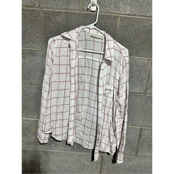 Abercrombie & Fitch White Strips Long Sleeve Collared T Shirt White Large - Picture 1 of 4